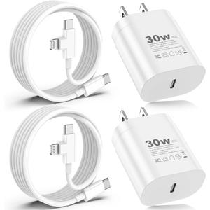 30W USB C Charger, 2 Pack Type C Charger Fast Charging with 6FT 2-in-1 USB C to C & Lightning Cable, for Samsung Galaxy S26 Ultra/S26/S26+/iPhone 17/16/15/14/13/12/11 Pro Max, iPad, AirPods (2, White)