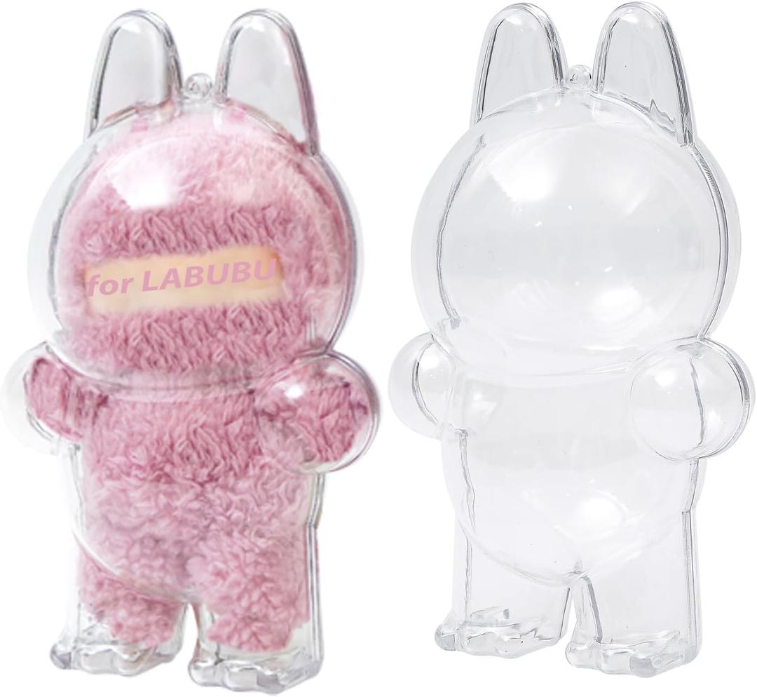 2 x Protective Case for LABUBU, Clear Display Case with Keychain, (Doll Excluded, 1PCS Style A Standing)