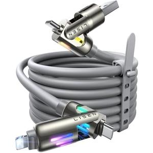 LISEN USB C to Lightning Cable, Chubby 240W 4 in 1 Charging Cable 6.6FT, USB A/C to C/Lightning with Light iPhone Charger for iPhone 17 16 15 14 Pro Max/M5 MacBook Air Pro/iPad/Samsung S25/Switch/PS5