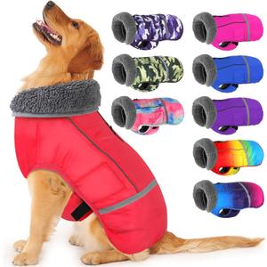 Dogcheer Warm Dog Coat, Christmas Dog Jacket Waterproof Puppy Winter Coat with Buckles, Reflective Adjustable Pet Snow Jacket Turtleneck Fleece Sweater for Small Medium Large Dogs - Red, M