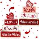 4Pcs Valentine's Day Wooden Table Decorations Rustic Distressed Valentines Centerpieces Blocks Farmhouse Tiered Tray Shelf Office Carnival Decor Home Party Supplies Decor