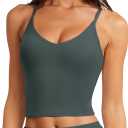 LASLULU Womens Adjustable Spaghetti Strap Sports Bra V Neck Wireless Padded Yoga Bra Camisole Workout Crop Tops (Medium, Forest Green)