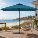 6.5 x 10ft Rectangular Patio Umbrella with Solar Lights, 16 LED Lighted Market Umbrella with Push-Button Tilt and Crank, 6 Sturdy Iron Ribs for Garden, Deck, Pool, Lake Blue
