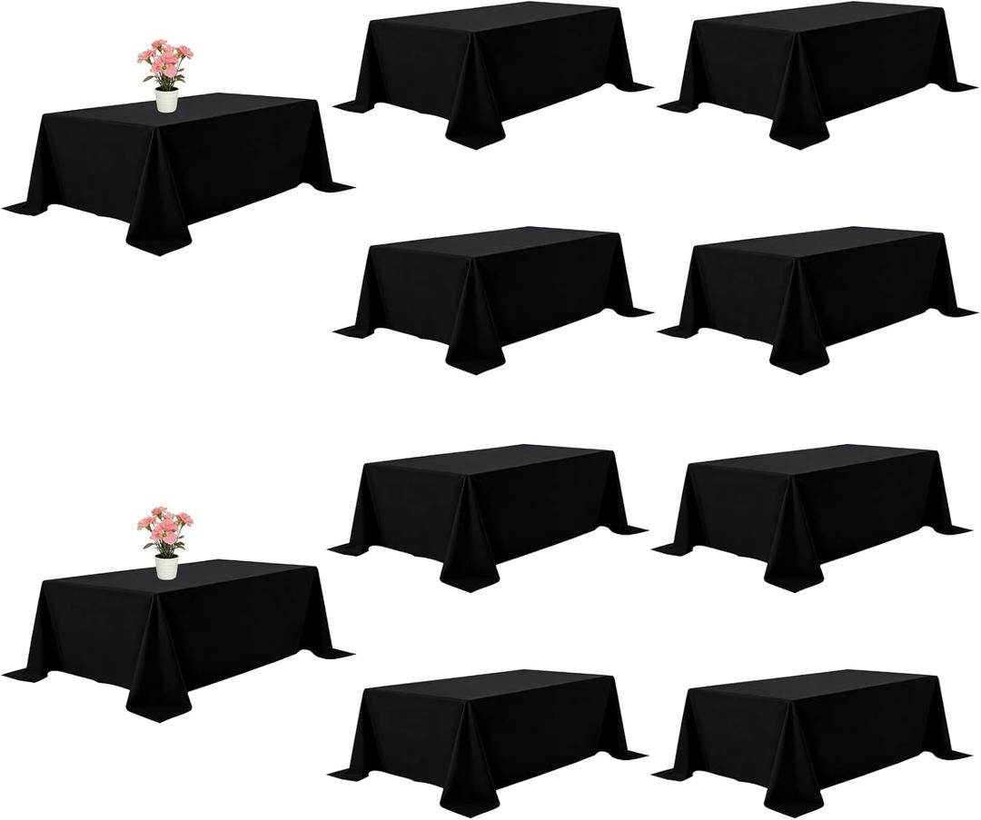 10 Pack Black Tablecloths 90x156 Inch Black Table Cloth for 8 Foot Rectangle Tables, Wrinkle Resistant Rectangular Tablecloth Washable Polyester Fabric Table Covers for Party Banquet Wedding Buffet