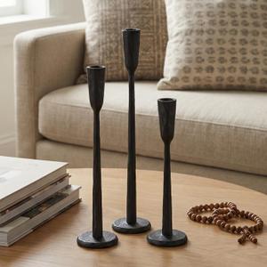 Black Iron Taper Candle Holder Set of 3, Heavy Wrought Iron Candlestick Holders Decorative Candle Stand, Vintage Candle Holder for Wedding, Dining, Home Decoration