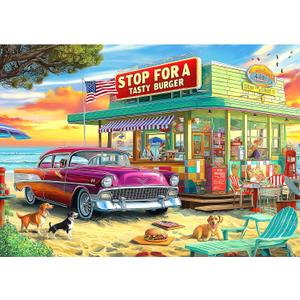 Blueforest Vintage Beach Hamburger Store 1000 Piece Puzzle for Adults & Teens - Challenging Retro Diner Jigsaw with Coastal Decor (27.5" X 19.7")