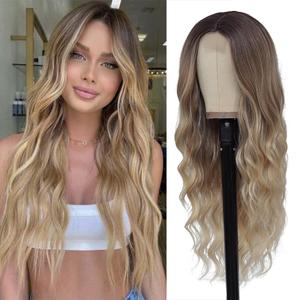 Long Ombre Blonde Wigs for Women 26 inch Long Wavy Middle Part Wig Ombre Blonde Wigs Upgraded Protein Fiber Hair Replacement Wig Cosplay Costume Halloween Wig(26'' Brown Ombre Blonde)