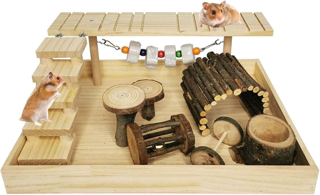 Hamiledyi Dwarf Hamster Activity Playground Natural Wood. No cage accessories