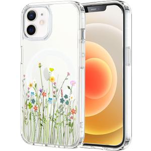 Unov Case Compatible with iPhone 12 iPhone 12 Pro Case Magnetic Clear with Design Compatible with MagSafe Slim Protective Soft TPU Bumper with Hard PC Back Embossed Pattern (Flower Bouquet)