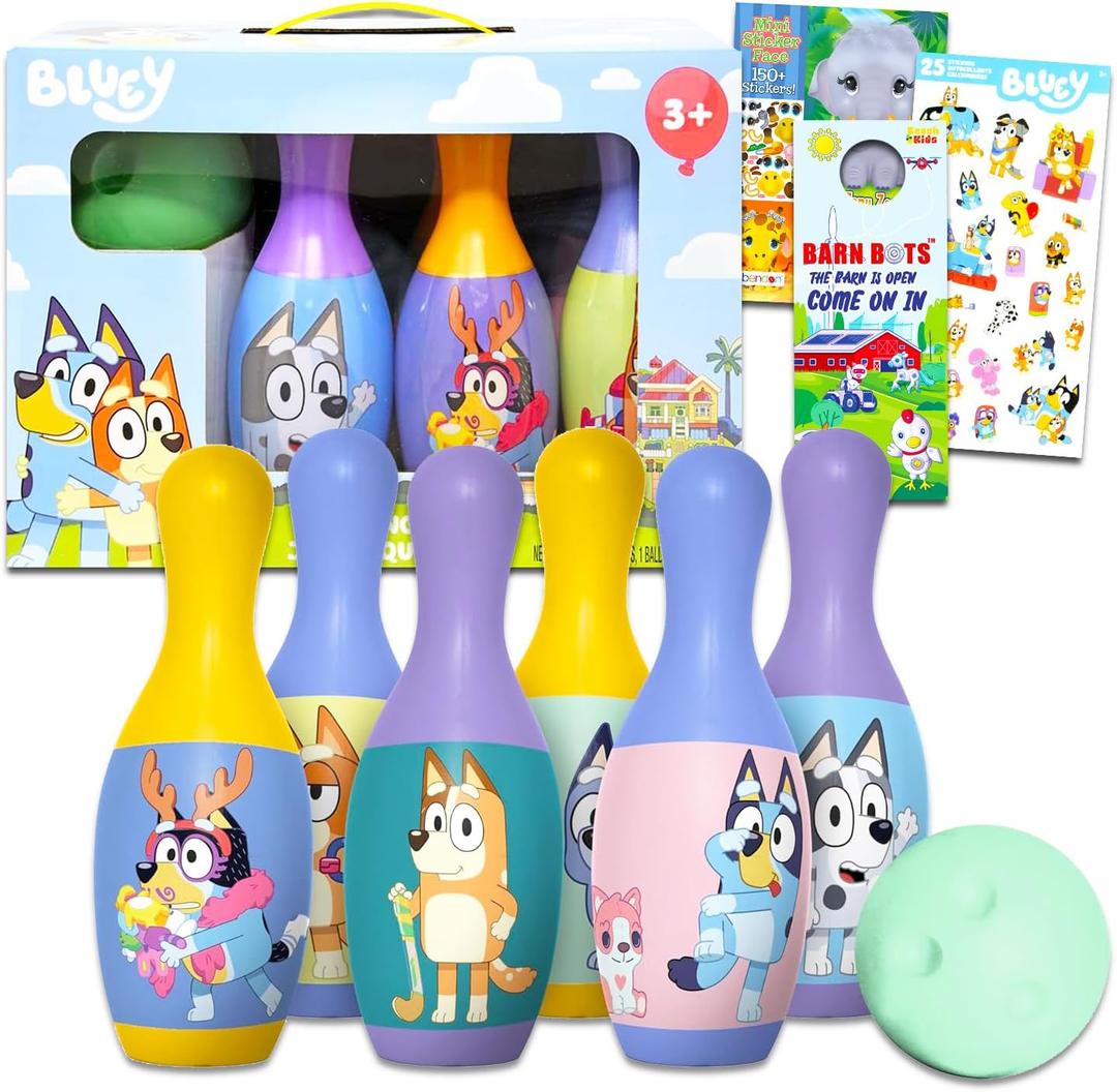 Bluey Bowling Set for Kids - Playset Bundle with Bluey Bowling Toys Games Activities with Stickers, More | Bluey Outdoor Games for Boys, Girls