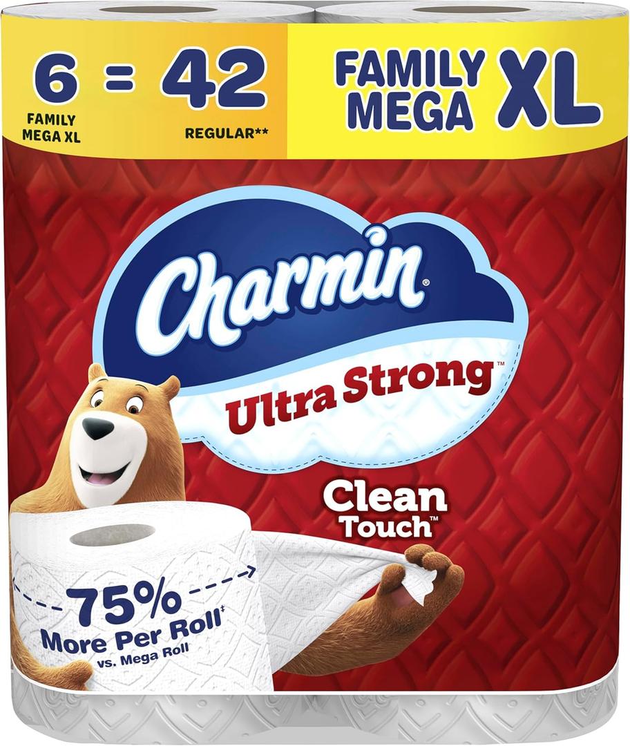 Charmin Ultra Strong Clean Touch Toilet Paper, 6 Family Mega XL Rolls = 42 Regular Rolls
