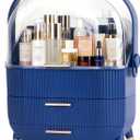 MASSY Egg Shape(Oval) Makeup Storage Box, Countertop Portable Vanity Cosmetics Organizer Preppy (Blue)