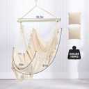 Hammock Chair, Hanging Rope Swing Seat with 2 Cushions,Macrame Hanging Chair Side Pocket with High Load-Bearing Metal Rod,for Indoor, Outdoor, Extra Comfortable