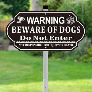 Beware of Dog Sign, Beware of Dog Signs for Fence Do Not Enter and Not Responsible for Injury or Death, Weather Resistant Easy to Install (Black 7x14 inches)