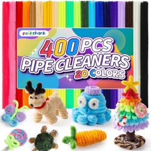 POIKSHARK 400 PCS 20 Colors Thick Pipe Cleaners Craft, Multi-Colored Chenille Stems for Craft Supplies & Materials, Fuzzy Pipe Cleaners Bulk for DIY Arts Projects, Rainbow Pipe Cleaners(12inch*6mm)