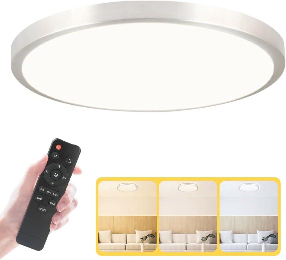 LED Flush Mount 13 Inch Ceiling Lights Fixture with Remote Control,Ceiling Lights Round,Dimmable 24W 2500LM 3000K-6500K Light Color Adjustable, Modern Ceiling Lamp for Kitchen Bedroom, Silver 13inch
