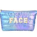 Hiroyuki Iridescent Makeup Bag, 14 inches Cosmetic Bag, Large Capacity Travel Pouch (Face, purple)