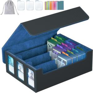 3-Row Trading Card Storage Box, Bulk Cards Case for 2400+ Mtg tcg Magic Playing Game Card Organizer, Commander Deck Box with 3 Supports & 24 Dividers (Blue)