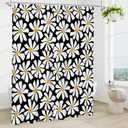 Litabel Black Daisy Floral Shower Curtain, Boho Spring Flower Shower Curtain for Girly Bathroom, Modern Minimalist White Waterproof Fabric Shower Curtain Set, 72x72 Inch