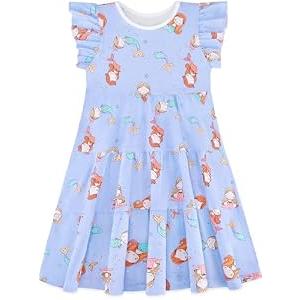 BliBliTaTa Girls' Casual Dress,Soft Comfort Cotton Tagless Kids Short Sleeve,Breathable Tiered Ruffle Swing A-Line Midi Teen Sundress Ages 2 3 4 5 6 7 8 9 10 12 13 Mermaid Bubbles Blue Size 8-9y