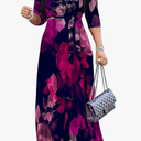 Plus Size Dresses for Women Floral Print Maxi Dress Flowy 3/4 Sleeve with Belt, 3XL