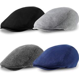 SATINIOR 4 Pieces Newsboy Hats for Men Flat Caps Irish Hat Cabbie Hunting Cap (Black, Dark Gray, Light Gray, Navy Blue)