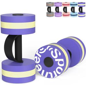 Sportneer Water Weights Aquatic Exercise Dumbbells Water Dumbbell Aerobics Workouts Set of 2 EVA Foam Pool Weights Dumbbells Set Aqua Fitness Barbells Equipment for Water Aerobics Weight Loss (X-Large Purple)