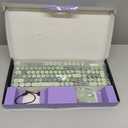 Wireless Keyboard Mouse Combo, Full Size Colorful Round Keycaps Bluetooth Keyboard with Numeric Keypad, Silent 2.4GHz Mouse, Typewriter Computer Keyboard and Mouse Set for Laptop, PC, Windows (Green)