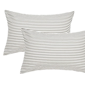 Oeko Tax Natural Cotton Striped Pillowcases Set, 2 Pieces White and Grey Stripes Pattern Printed Pillow Covers with Envelope Closure(Pillows are not Included) Pillowcase Set Of 2 18x24Inc