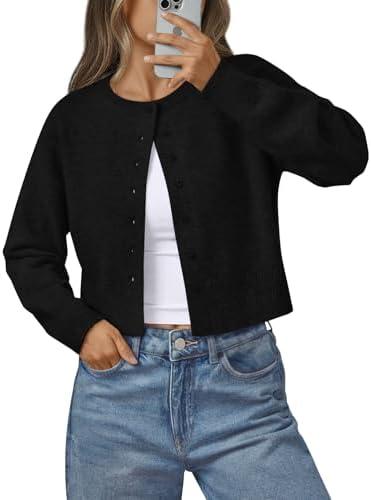 LILLUSORY Womens Cropped Cardigan Sweaters Lightweight Crop Knit Y2k Outfits Fashion Button Up Clothes, Size L