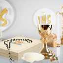 Conelist 7 Pcs First Communion Gift Box Set Catholic Holy 1st Communion Baptism Kit with Candle Rosary Lapel Pin Prayer Card Shell Bookmark Handkerchief for Christian Church Favors(Prayer)