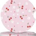 2 x Pink Cherry Car Coasters for Cup Holders,2 Pack Car Cup Holder Coasters for Car,Ceramic Absorbent Car Coaster with A Finger Notch and Cork Base,Car Interior Accessories for Women Men