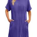 KISSMODA Women's Short Sleeve Crew Neck Tunic Tops Summer for Leggings Casual Long Tunics with Pockets Shirt S-3XL D-purple (Purple)