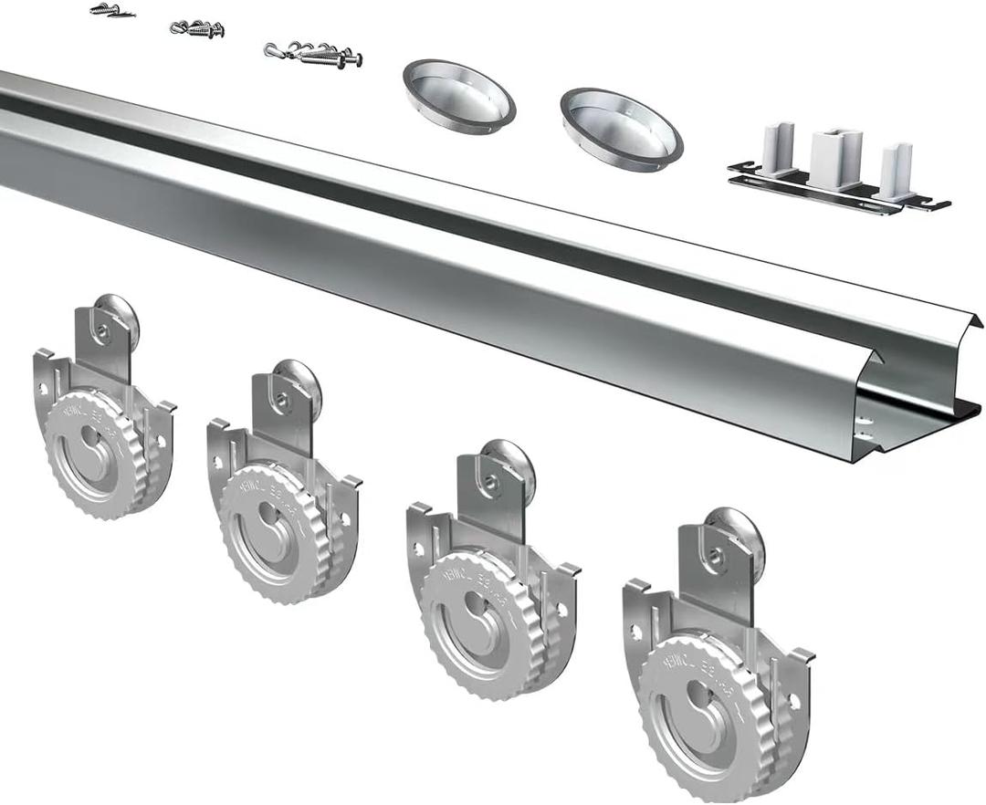 Bypass Sliding Door Hardware 48", Bypass Wardrobe Closet Door Track Set, Smoothly and Quietly, for 2 Door System