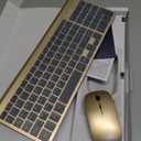 Wireless Keyboard and Mouse Ultra Slim Combo, TopMate 2.4G Silent Compact USB 2400DPI Mouse and Scissor Switch Keyboard Set with Cover, Batteries Included, for PC/Laptop/Windows/Mac - Gold Black