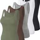BQTQ 5 Pack Women's Tank Tops Square Neck Sleeveless Ladies Tank Top Undershirts, M