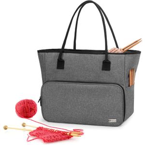 Yarwo Knitting Crochet Bag, Yarn Storage Tote Bag for WIP Projects, Yarn Skeins, Crochet Hooks and Knitting needles, Christmas & New Beginnings Gifts for Women, Gray (Bag Only, Patent Pending)