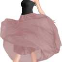 v28 Women Full/Ankle Length Elastic Pleated Retro Maxi Chiffon Long Skirt (XL, Pink)