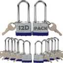 SEPOX 12Pcs Set Laminated-Padlocks with Key Different, Extra Long-Shackle, 1-9/16" 40MM Heavy-Duty Steel Lock Body Each Lock with 2 Big Key for Outdoor & Indoor Lockers-Locks, Fence, Gate, Tool-Box