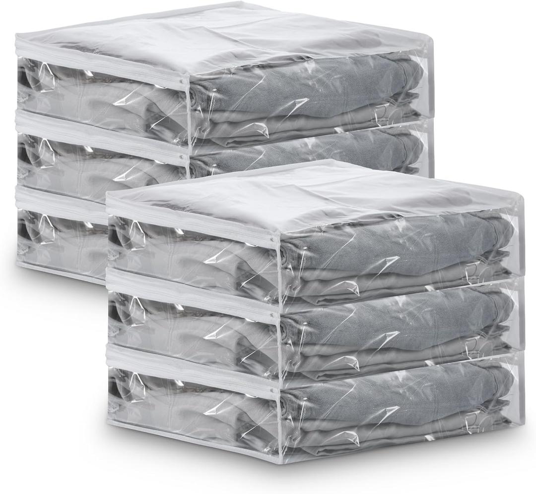 6 Pcs Clear Zippered Sweater Storage Bags with Zipper Plastic Sheet Organizer and Storage for Clothing Blankets Sheet Linen Bed Pillow Cube Organizer(16 x 12 x 4 Inch)
