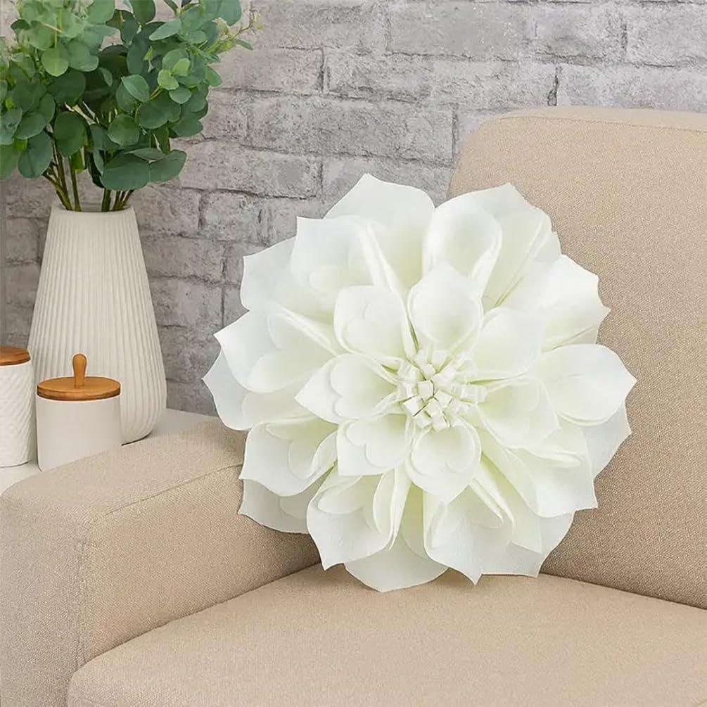 Handmade 3D Heart-Shaped Petals Flower Decorative Filled Throw Pillow 13" Round - Ivory Floral Pillow for Couch, Home Dcor and Holiday, Housewarming Gift