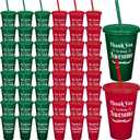 Suclain 48 Pcs Thank You Tumbler Appreciation Gifts 16 oz Plastic Cups with Straw and Lid Thank You for Being Awesome Gift Christmas Gift for Employee Staff Coworker (Red, Green)