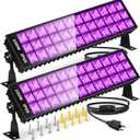 THECHAM 2 Pack 100W LED Black Lights Bar, Black Light for Glow Party, 385-400nm Blacklight Flood Light for Blacklight Party, Bedroom, Halloween, Fluorescent Poster, Body Paint
