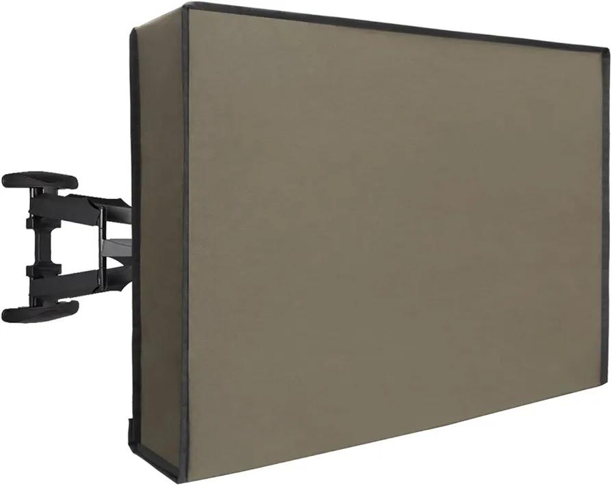 Easy-Going Waterproof Outdoor TV Cover for 65-70 inch TV with Bottom Cover, Thick Fabric, Dustproof and Weatherproof TV Cover with Remote Control Pocket, Camel