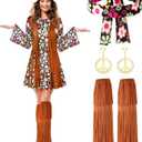 SATINIOR 70s 60s Hippie Costume Set 70s Outfits Accessories for Carnival Party Halloween Women Disco Dress (Adult Size (large))