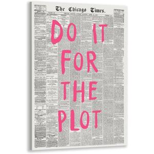 6 x Pink Preppy Wall Art Retro Chicago Newspaper Aesthetic Wall Decor Do It For The Plot Posters Canvas Print Trendy Room Decor Affirmation Quote Pictures for Apartment Bedroom Dorm 8x12inch Framed