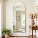 Full Length Mirror, 58"x21" Oversized Floor Mirror Freestanding, Full Body Mirror Floor Standing Mirrors with Stand, Hanging Mounted Mirrors for Bedroom Living Room, Gold, Arched Style