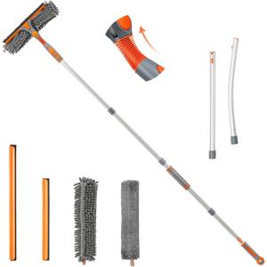 Eazer Squeegee Window Cleaner 2 in 1 Rotatable Window Cleaning Tool Kit with Elbow/Straight Extension Pole, 62 Window Washing Equipment with Bendable Head for Indoor/Outdoor Car Glass