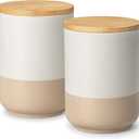 vancasso Sabine Large Ceramic Canister Set with Airtight Wood Lids - 2-Piece Kitchen Food Storage Jars for Flour, Sugar, Coffee & Tea (74 oz Each) - Big Capacity Countertop Jars