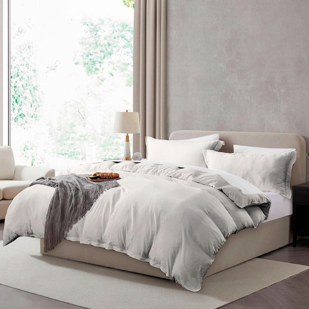 Hearth & Harbor Queen Duvet Cover Set - Queen Soft Prewashed Off White Duvet Cover, 3 Piece Set with Zipper Closure, 1 Duvet Cover 90x90 inches and 2 Pillow Shams